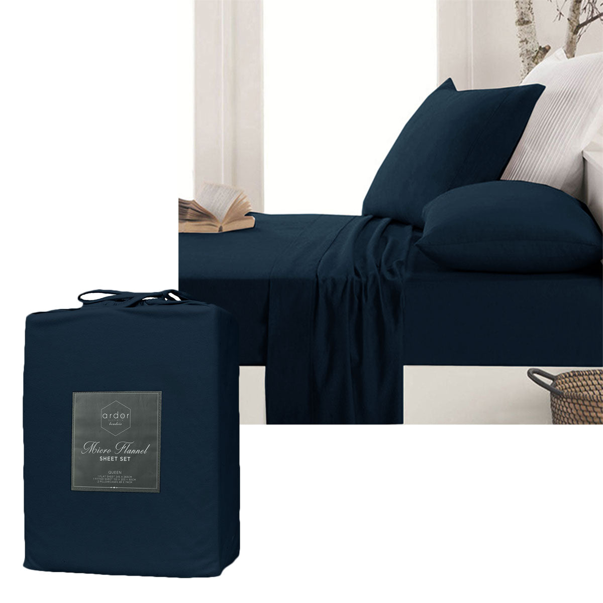 Ardor Micro Flannel Sheet Set Navy Mega King - Home & Garden > Bedding