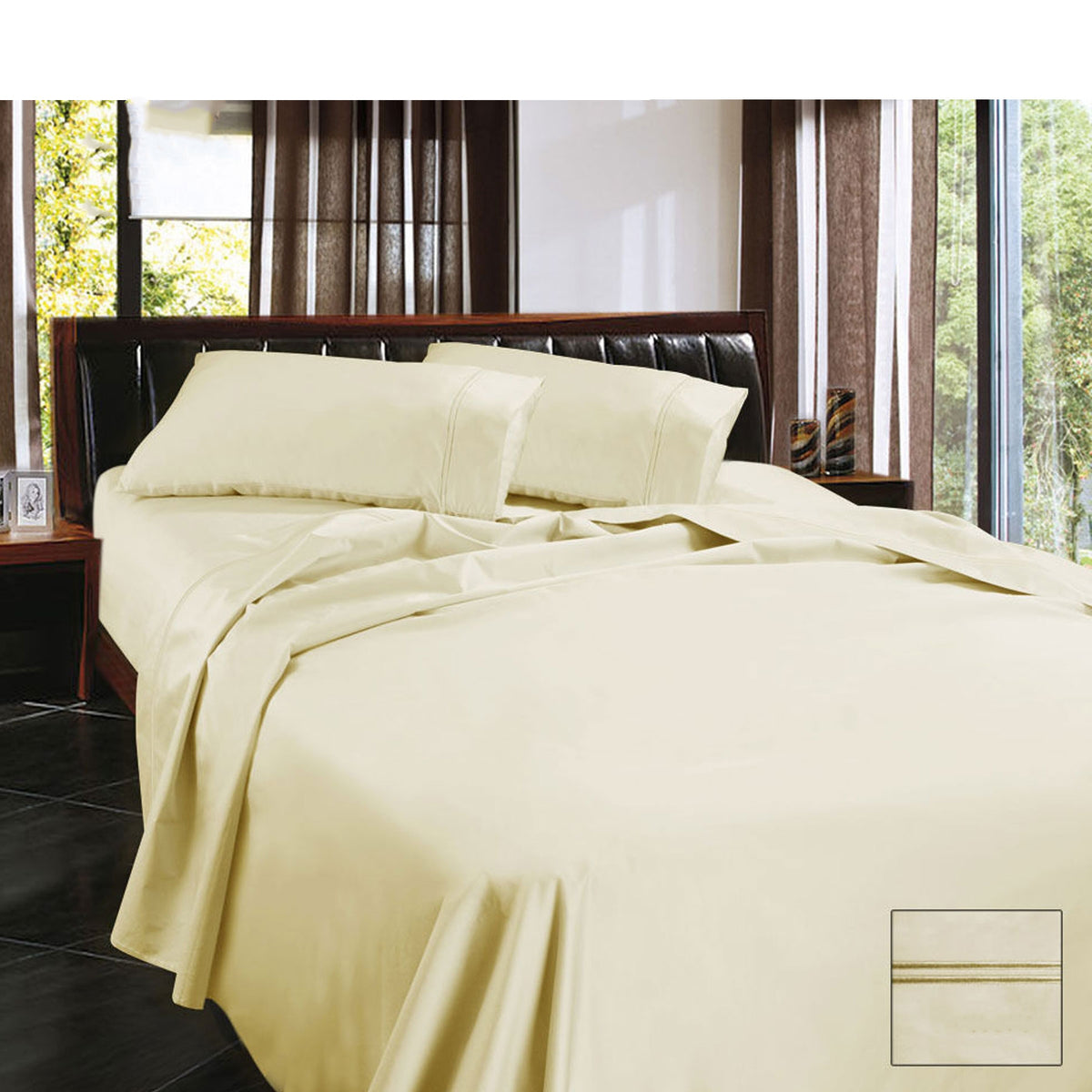 Ramesses 1450TC Egyptian Cotton Sateen Sheet Set Cream Queen - Home & Garden > Bedding