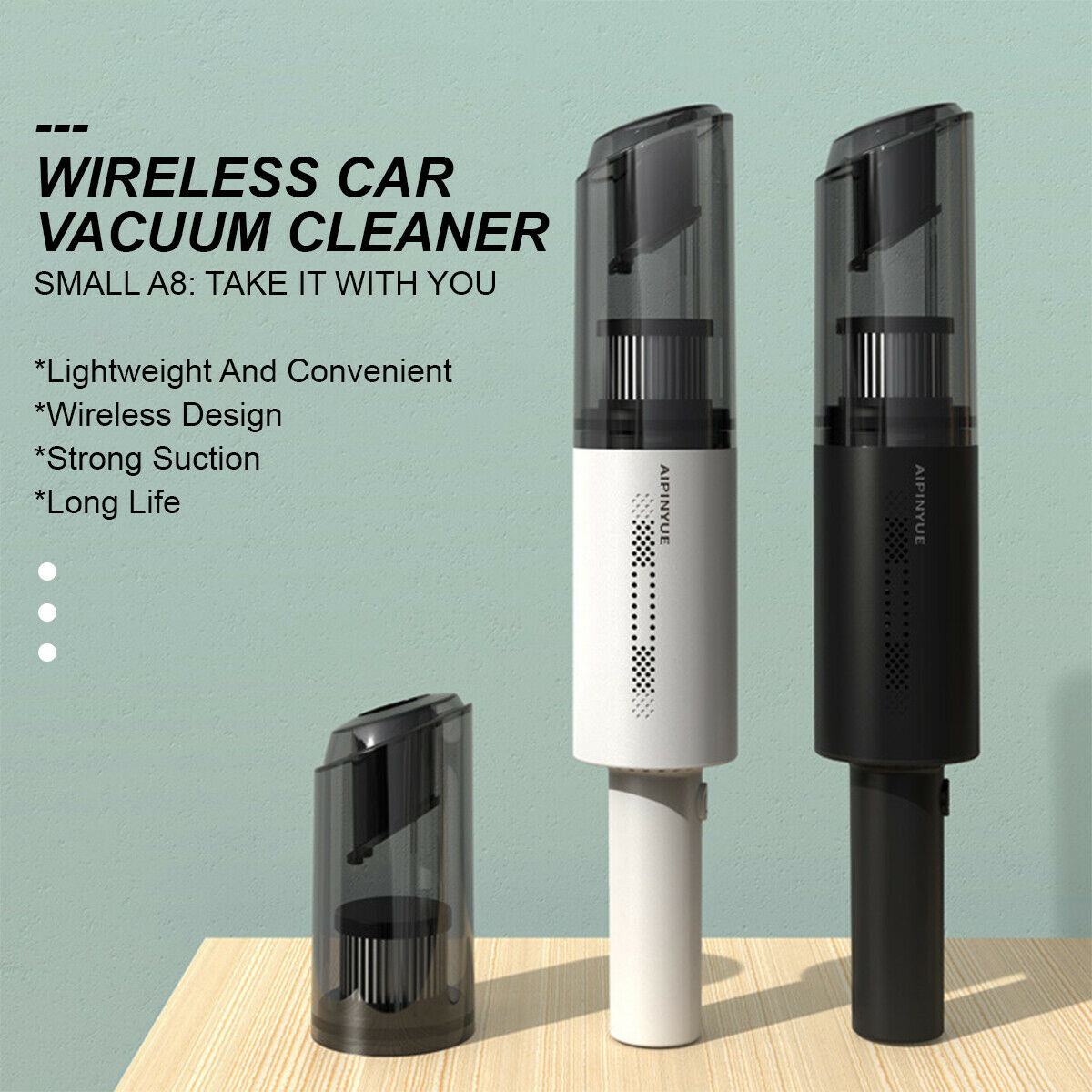 Wireless Charge 6000Pa Suction Powerful Portable Car Vacuum Cleaner Home Duster(White) - Appliances > Vacuum Cleaners