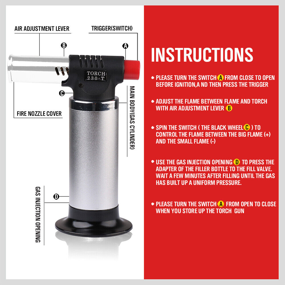 Butane Torch Gas Blow Jet Lighter Refillable Soldering Gun Flame Heat Food BBQ - Home & Garden > BBQ