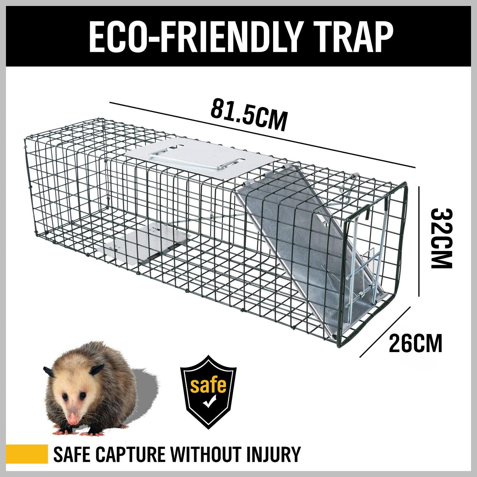 81.5*26*32CM Animal Trap Cage Humane Live Steel Catch Possum Fox Rat Cat Rabbit - Pet Care