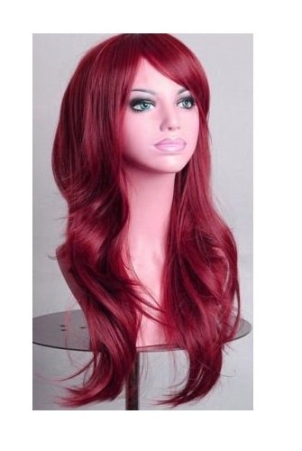 70cm Wavy Curly Sleek Full Hair Lady Wigs w Side Bangs Cosplay Costume Womens, Burgundy - Women's Fashion > Accessories