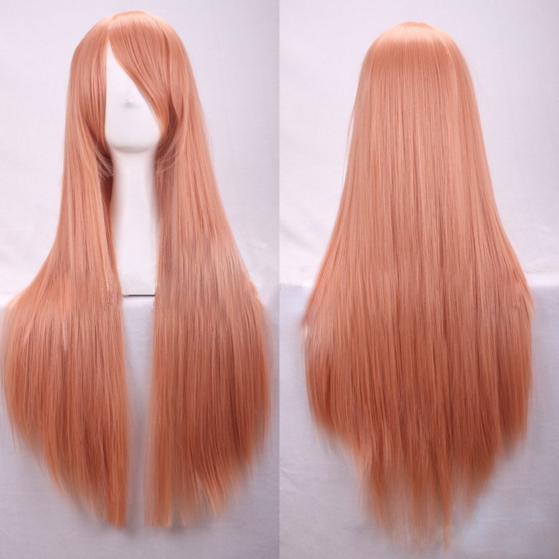 New 80cm Straight Sleek Long Full Hair Wigs w Side Bangs Cosplay Costume Womens, Golden Pink - Women's Fashion > Accessories