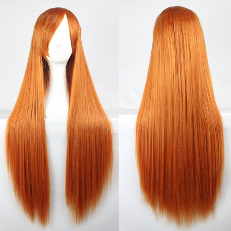 New 80cm Straight Sleek Long Full Hair Wigs w Side Bangs Cosplay Costume Womens, Orange - Women's Fashion > Accessories