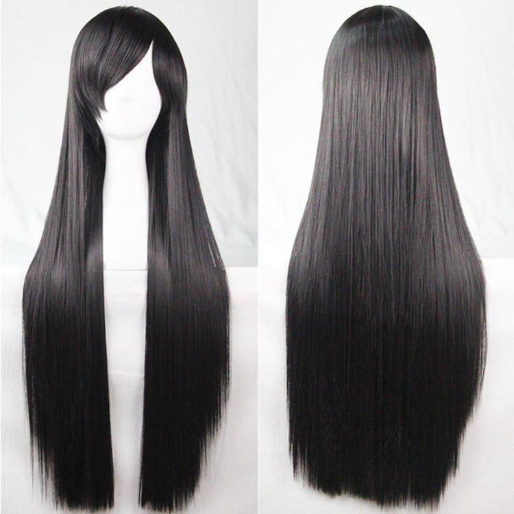 New 80cm Straight Sleek Long Full Hair Wigs w Side Bangs Cosplay Costume Womens, Black - Women's Fashion > Accessories