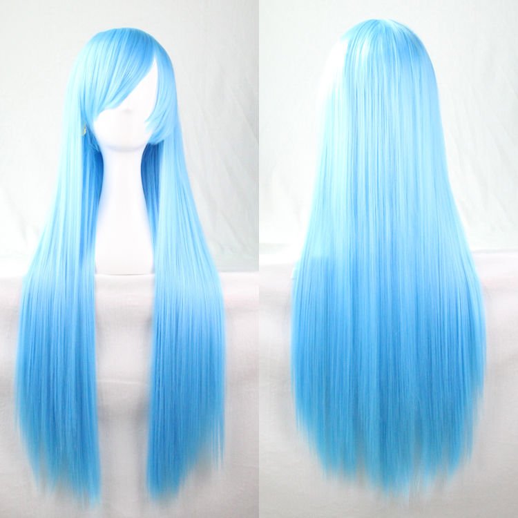 New 80cm Straight Sleek Long Full Hair Wigs w Side Bangs Cosplay Costume Womens, Aqua - Women's Fashion > Accessories