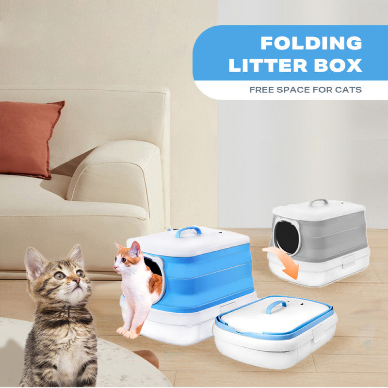 Large Foldable Cat Litter Box Plastic Toilet Easy Cleaning - Pet Care > Cat Supplies