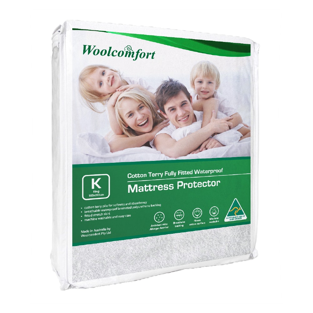 Woolcomfort Cotton Terry Fully Fitted Waterproof Mattress Protector King Size - Home & Garden > Bedding