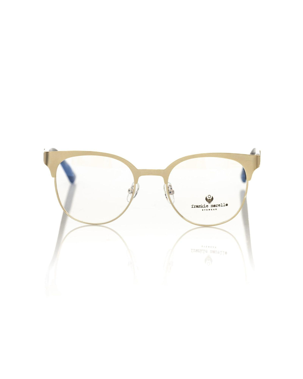 Gold Metal Clubmaster Eyeglasses with Geometric Pattern Temple One Size Women - Women's Fashion > Accessories