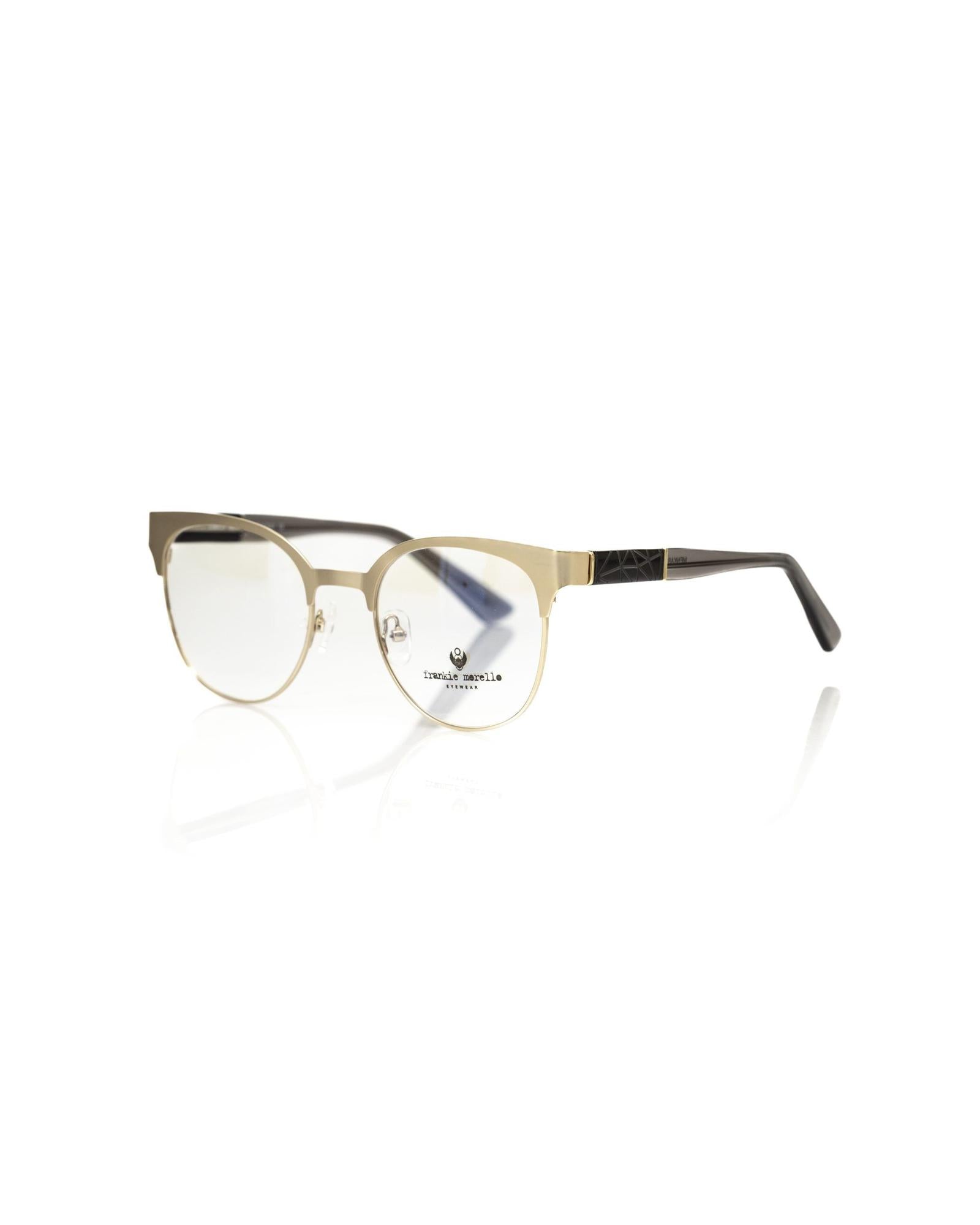 Gold Metal Clubmaster Eyeglasses with Geometric Pattern Temple One Size Women - Women's Fashion > Accessories