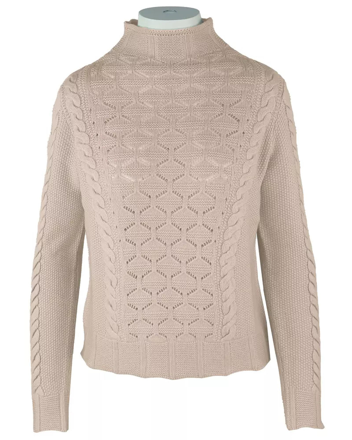 Malo Wool and Cashmere Half-Neck Sweater with Rhombus and Cable Patterns XL Women - Women's Fashion > Knitwear & Sweaters