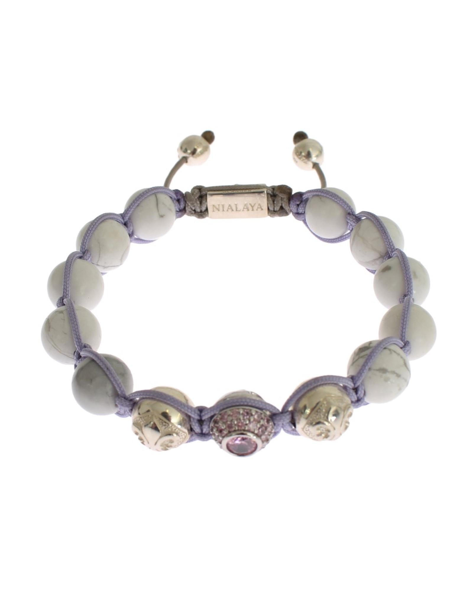 NIALAYA Sterling Silver Bracelet with Purple CZ and Howlite S Women - Women's Fashion > Jewellery