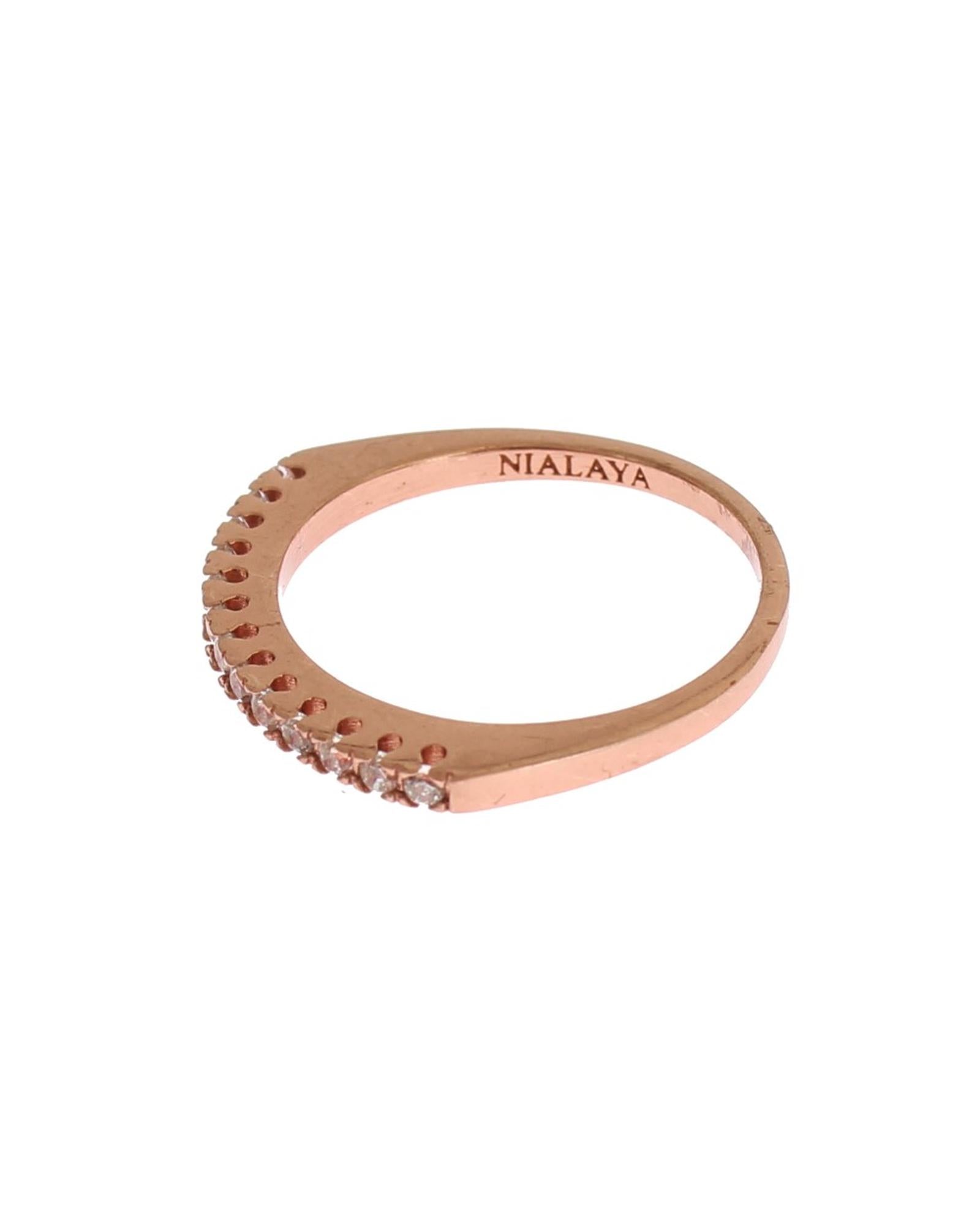 NIALAYA 18K Gold Plated Ring with Clear CZ Crystals 47 EU Women - Women's Fashion > Jewellery