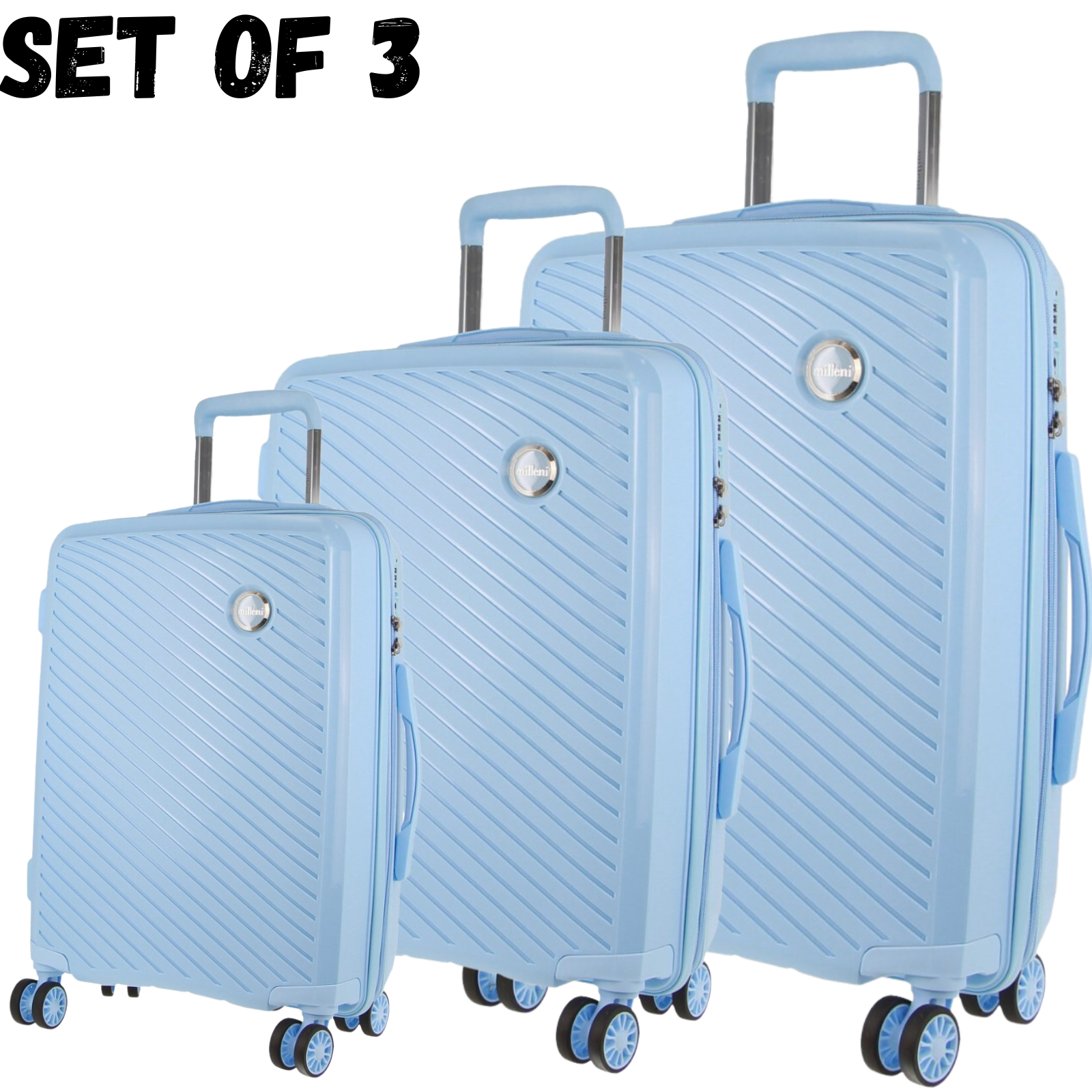 Pierre Cardin Inspired Milleni Hardshell 3-Piece Luggage Bag Set Travel Suitcase - Blue - Home & Garden > Travel