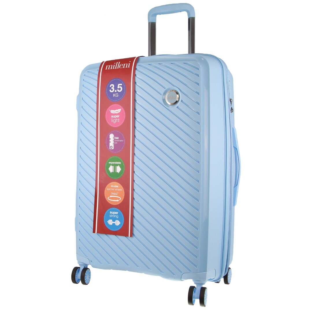 Pierre Cardin Inspired Milleni Checked Luggage Bag Travel Carry On Suitcase 65cm (82.5L) - Blue - Home & Garden > Travel