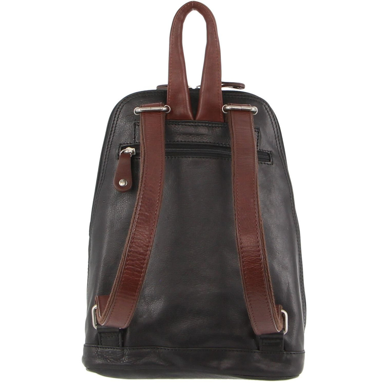 Milleni Womens Bag Italian Leather Soft Nappa Leather Backpack Travel - Black/Chestnut - Women's Fashion > Handbags