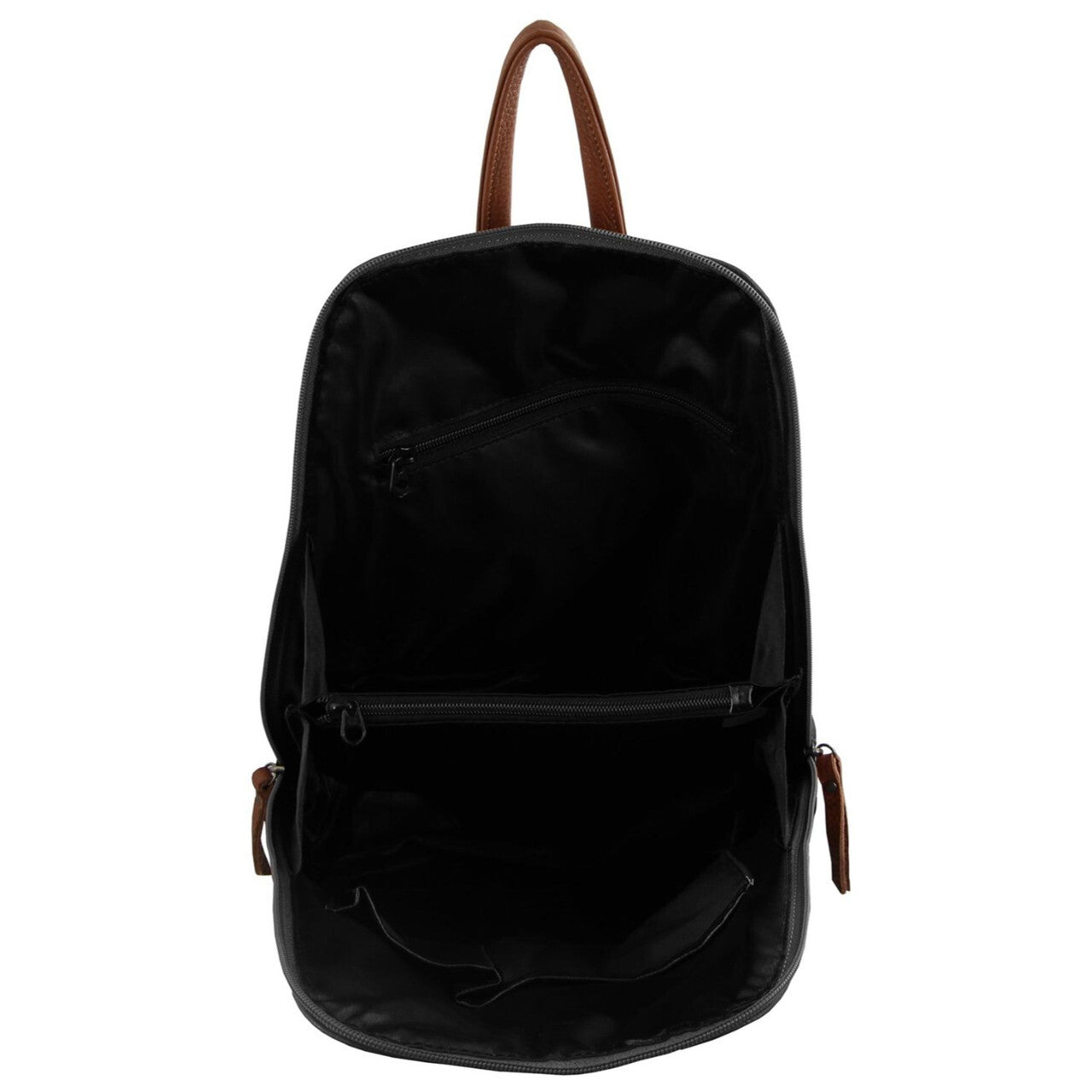 Milleni Ladies Genuine Italian Leather Backpack Bag Twin Zip - Black/Chestnut - Women's Fashion > Handbags