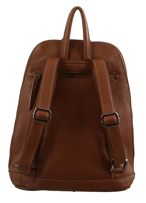 Milleni Ladies Genuine Italian Leather Backpack Bag Twin Zip - Cognac - Women's Fashion > Handbags