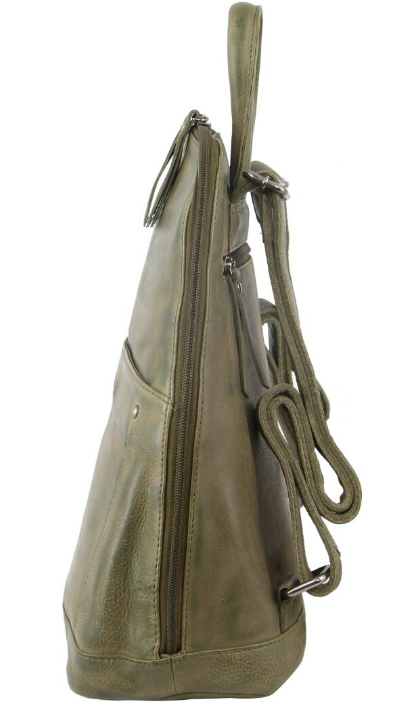 Milleni Ladies Genuine Italian Leather Backpack Bag Twin Zip - Olive - Women's Fashion > Handbags