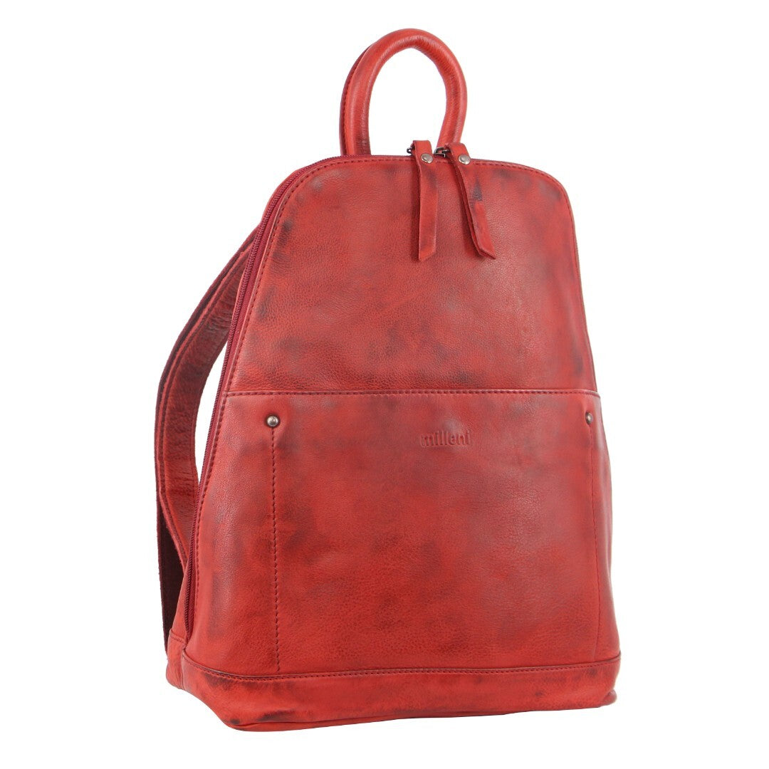 Milleni Genuine Italian Leather Soft Leather Backpack Travel Bag - Red - Women's Fashion > Handbags