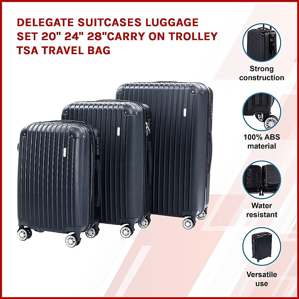 Delegate Suitcases Luggage Set 20" 24" 28"Carry On Trolley TSA Travel Bag - Home & Garden > Travel