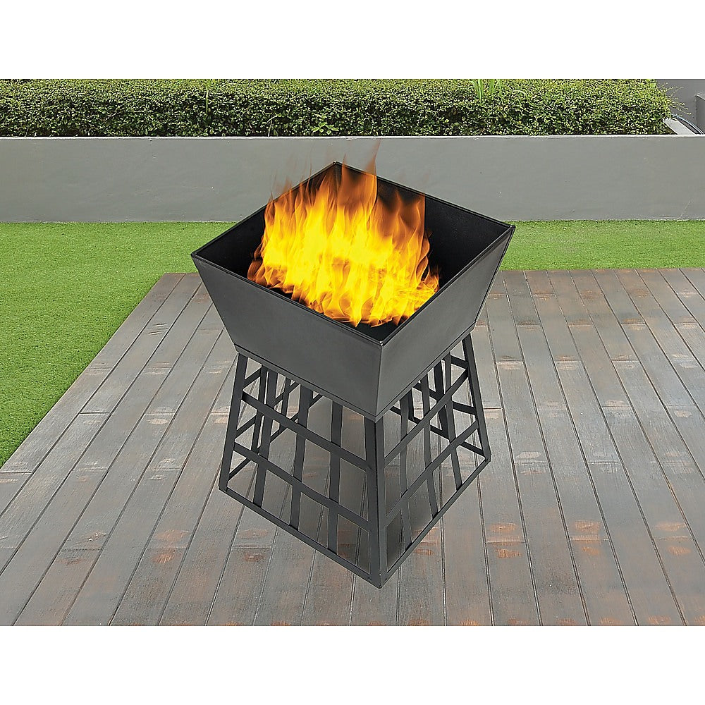 Black Fire Pit Square Log Patio Garden Heater Outdoor Table Top BBQ Camping - Home & Garden > Home & Garden Others