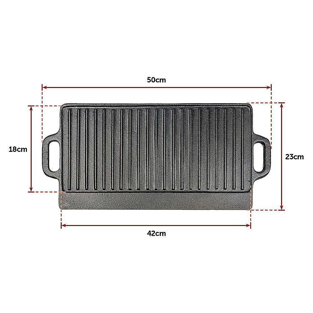 46x22 cm Cast Iron Reversible Griddle Plate BBQ Hob Cooking Grill Pan - Home & Garden > Kitchenware