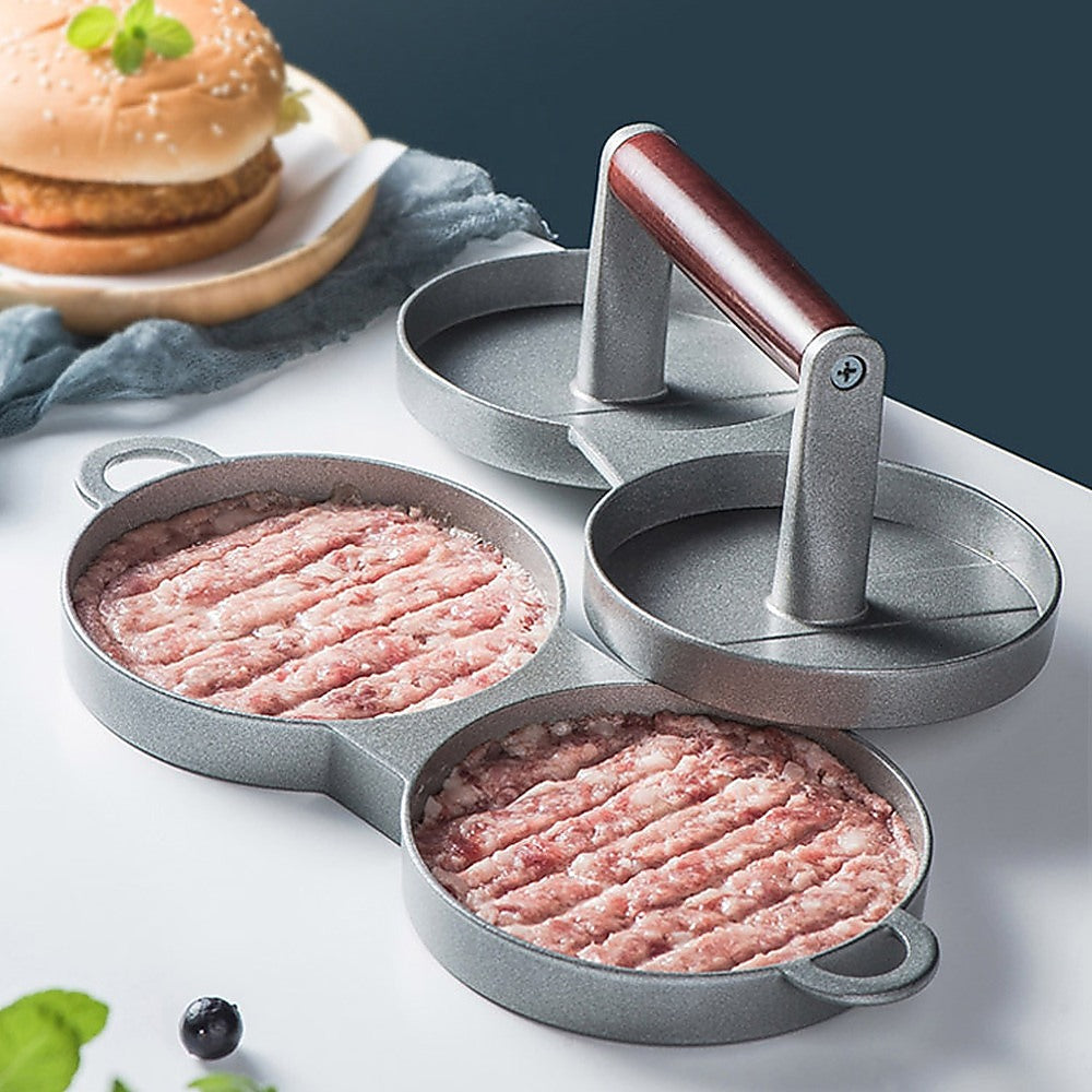 Double Burger Press Hamburger Maker Non Stick Aluminium Beef Patty Meat BBQ - Home & Garden > Kitchenware