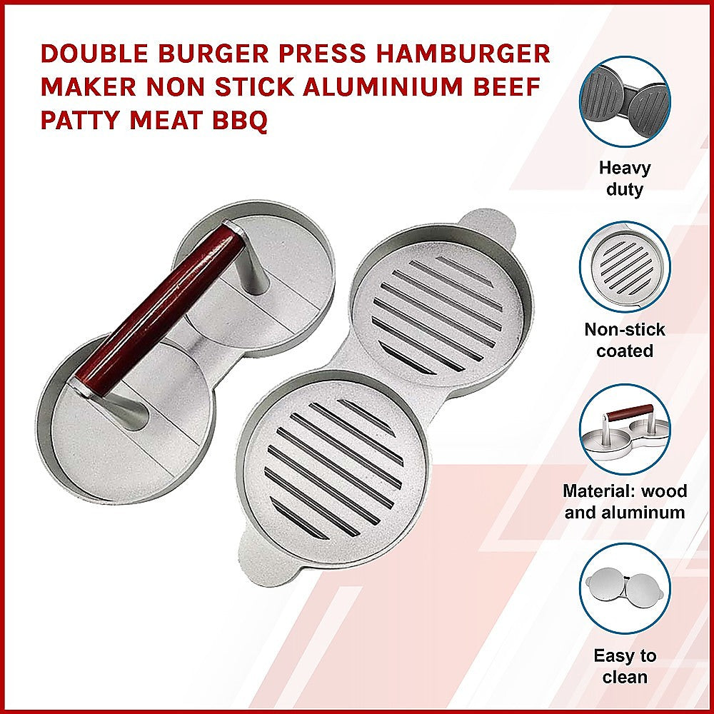 Double Burger Press Hamburger Maker Non Stick Aluminium Beef Patty Meat BBQ - Home & Garden > Kitchenware