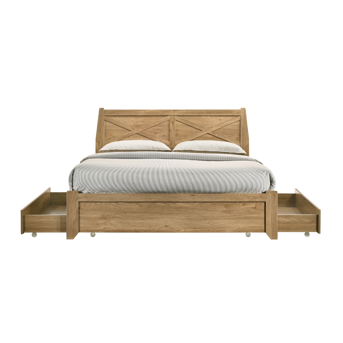 Mica Natural Wooden Bed Frame with Storage Drawers Double - Furniture > Bedroom