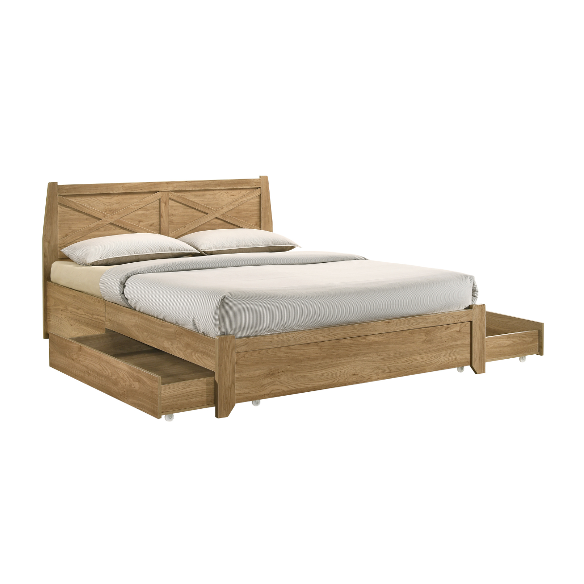 Mica Natural Wooden Bed Frame with Storage Drawers Double - Furniture > Bedroom