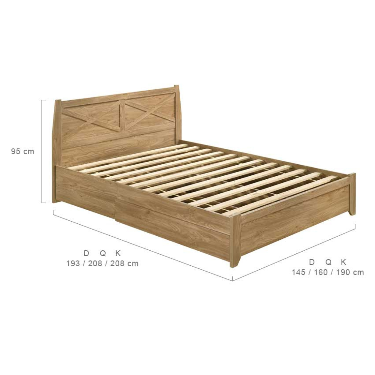 Mica Natural Wooden Bed Frame with Storage Drawers Double - Furniture > Bedroom