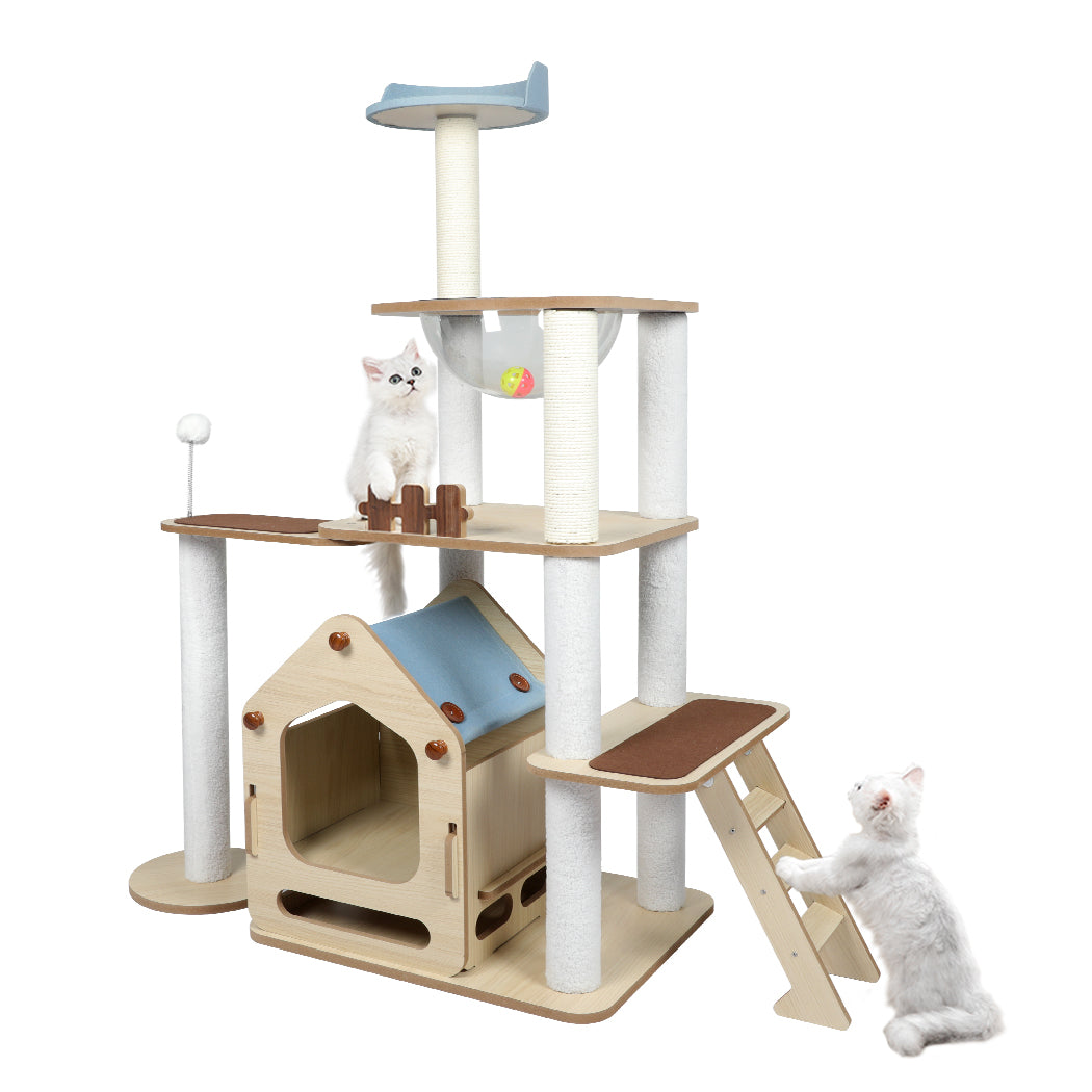 Cat Tree Scratching Post Scratcher Cats Tower Wood Condo Toys House 138cm - Pet Supplies