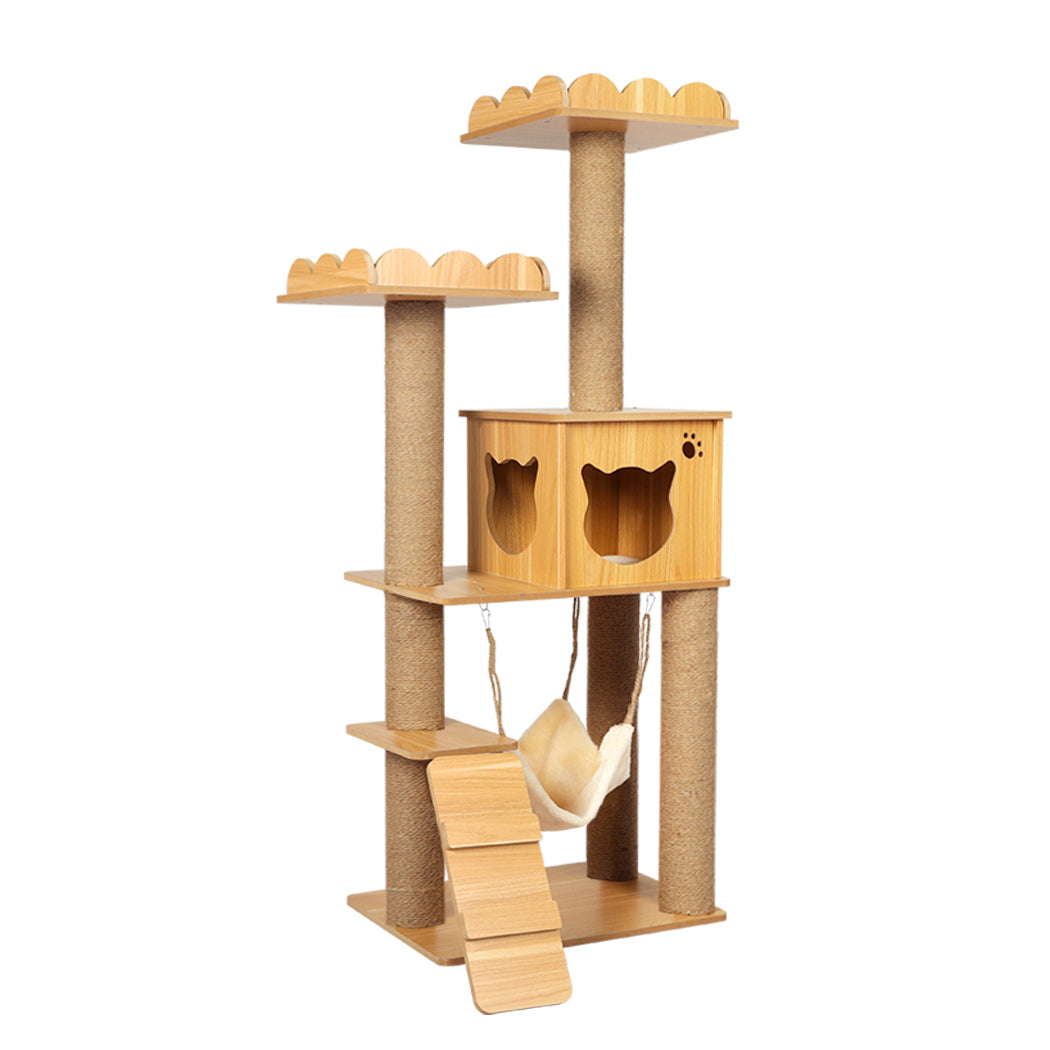 Cat Tree Scratching Post Scratcher Cats Tower Wood Condo Toys House 132cm - Pet Supplies