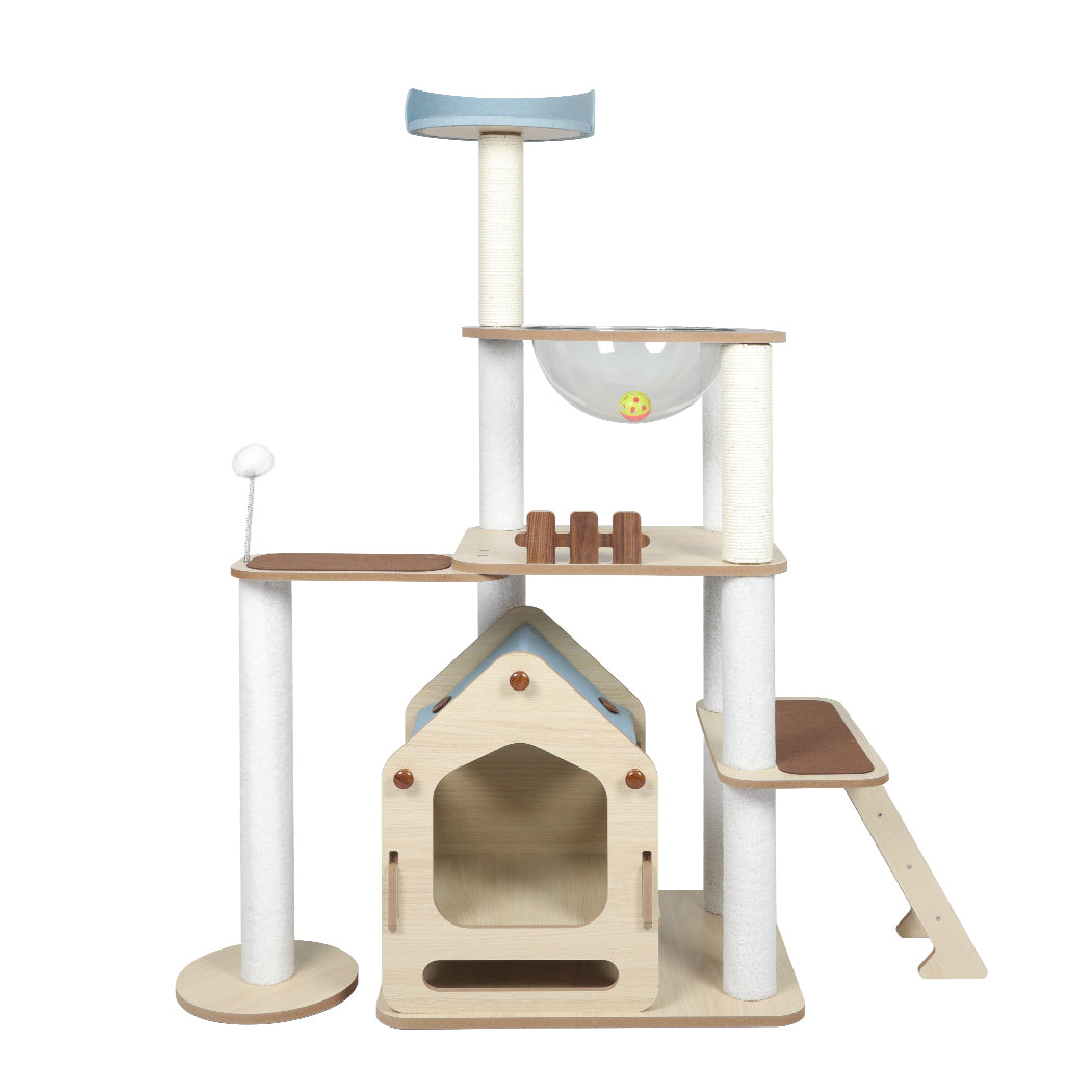 Cat Tree Scratching Post Scratcher Cats Tower Wood Condo Toys House 138cm - Pet Supplies