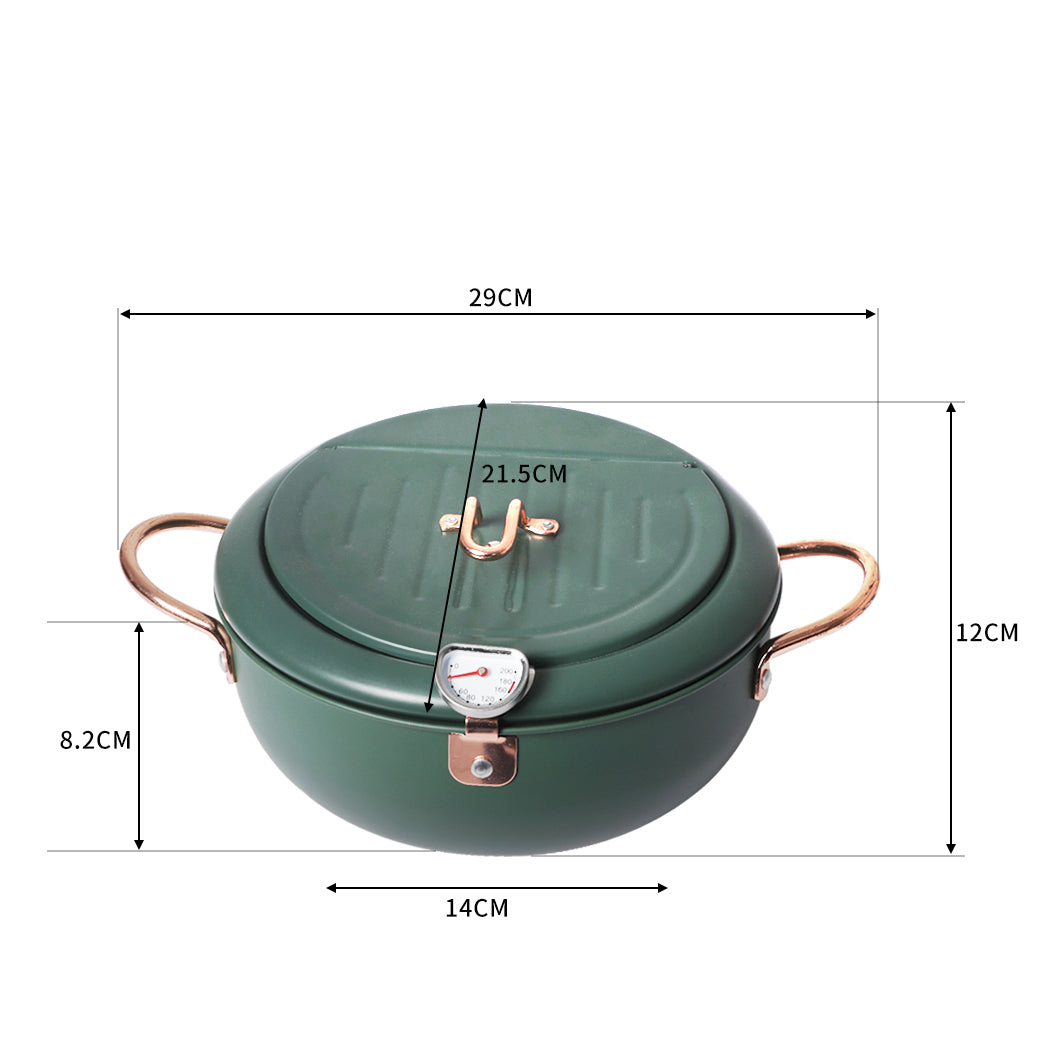 Japanese Deep Frying Pot with Thermometer Non-stick Tempura Fryer Pan 20cm Green - Home & Garden