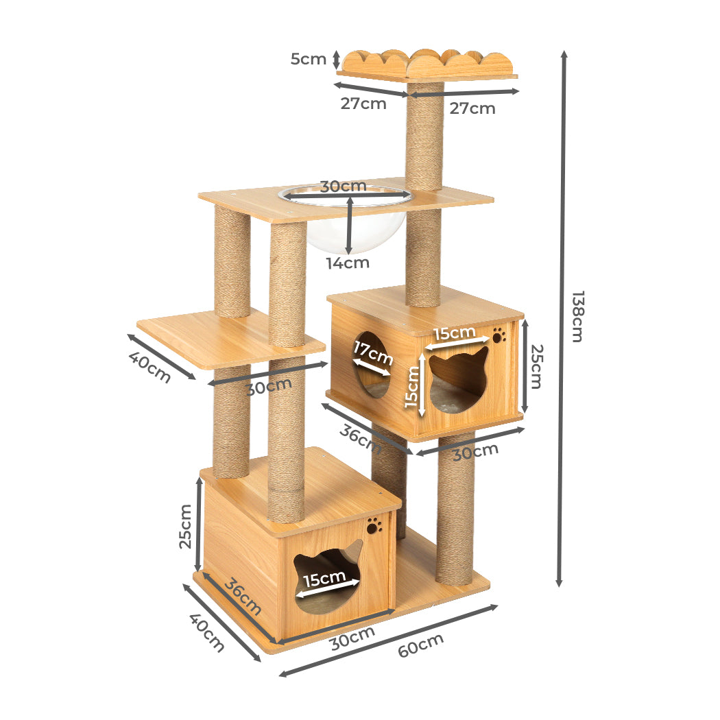 Cat Tree Scratching Post Scratcher Cats Tower Wood Condo Toys House 138cm - Pet Supplies