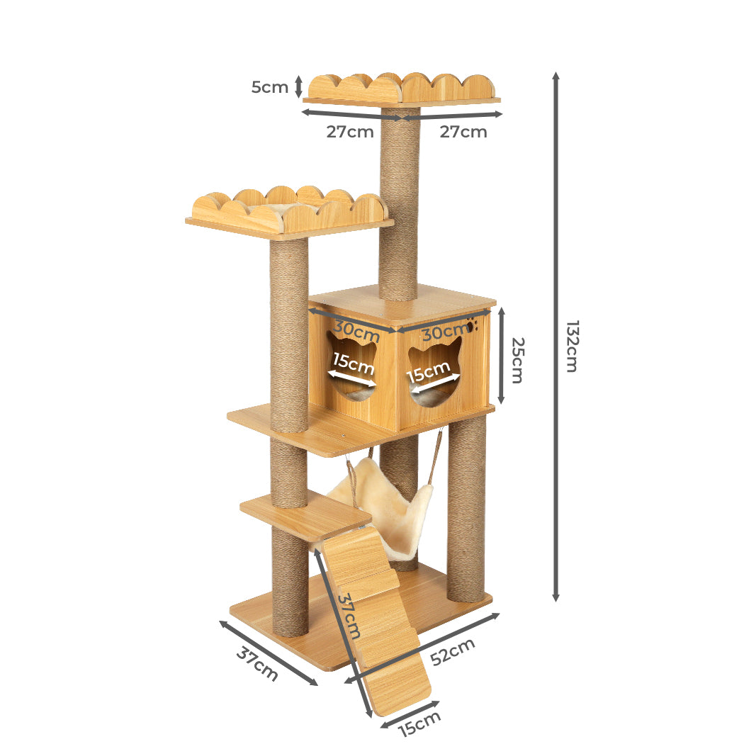 Cat Tree Scratching Post Scratcher Cats Tower Wood Condo Toys House 132cm - Pet Supplies