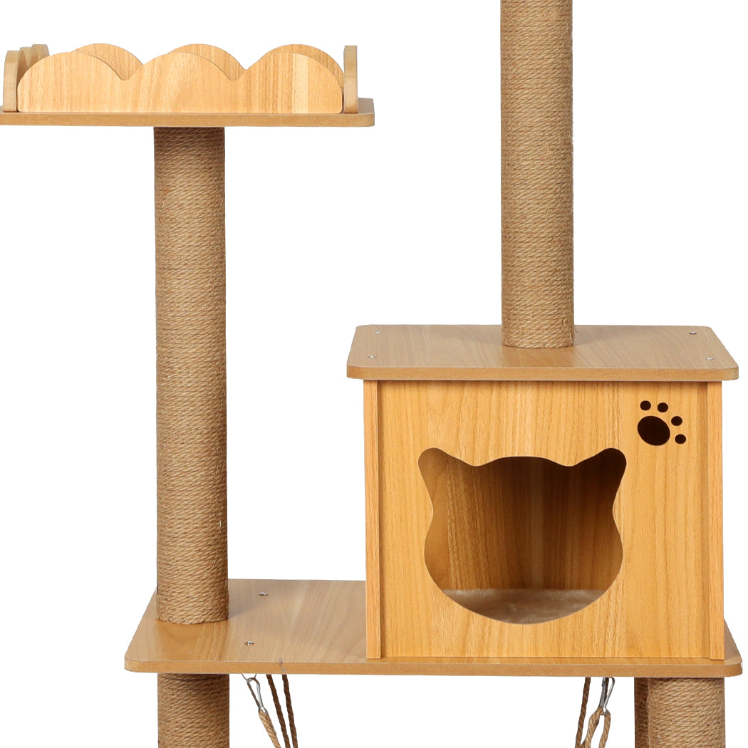 Cat Tree Scratching Post Scratcher Cats Tower Wood Condo Toys House 132cm - Pet Supplies