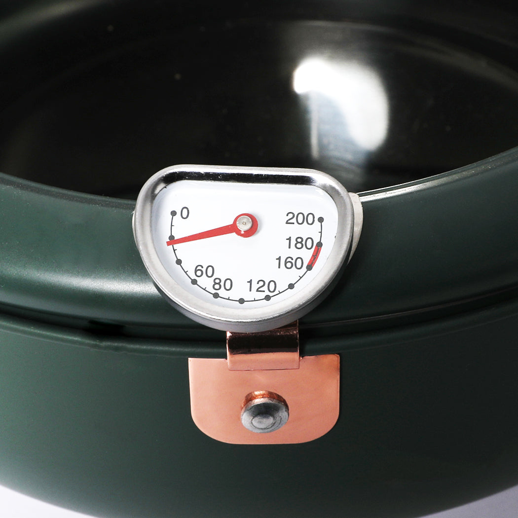 Japanese Deep Frying Pot with Thermometer Non-stick Tempura Fryer Pan 20cm Green - Home & Garden