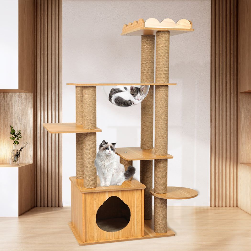 Cat Tree Scratching Post Scratcher Cats Tower Wood Condo Toys House 130cm - Pet Supplies