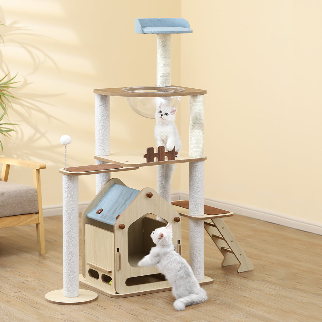 Cat Tree Scratching Post Scratcher Cats Tower Wood Condo Toys House 138cm - Pet Supplies