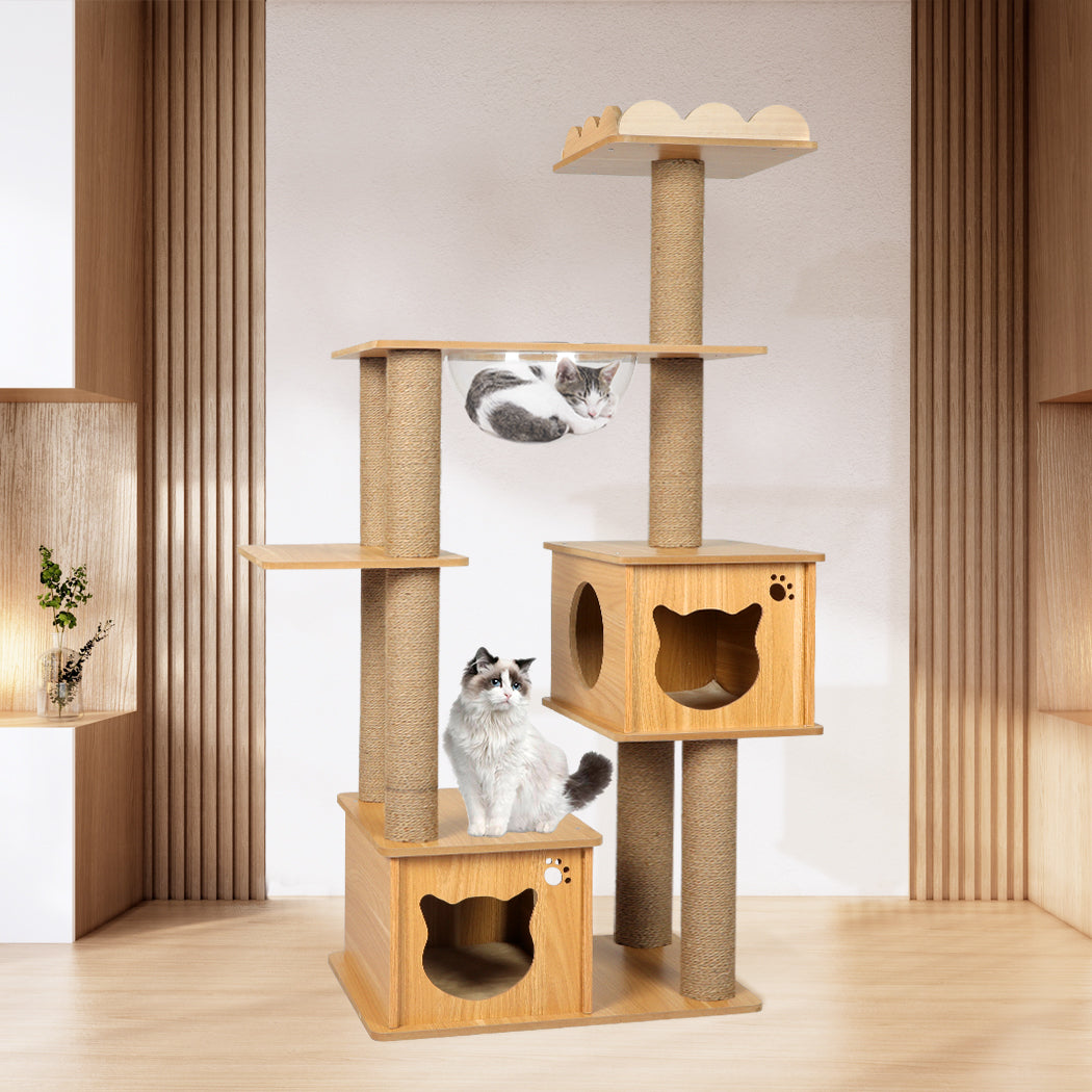 Cat Tree Scratching Post Scratcher Cats Tower Wood Condo Toys House 138cm - Pet Supplies