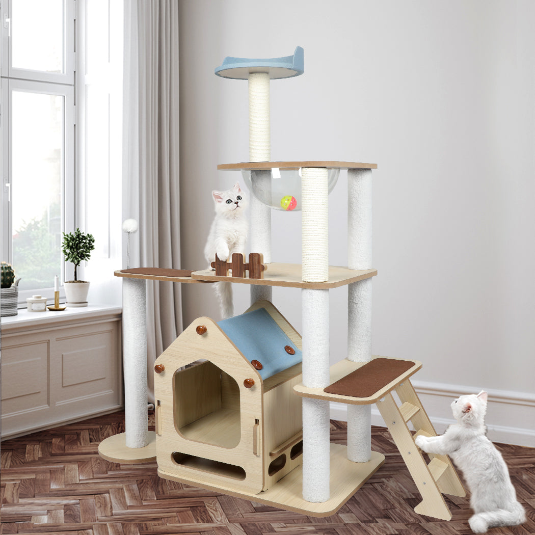 Cat Tree Scratching Post Scratcher Cats Tower Wood Condo Toys House 138cm - Pet Supplies