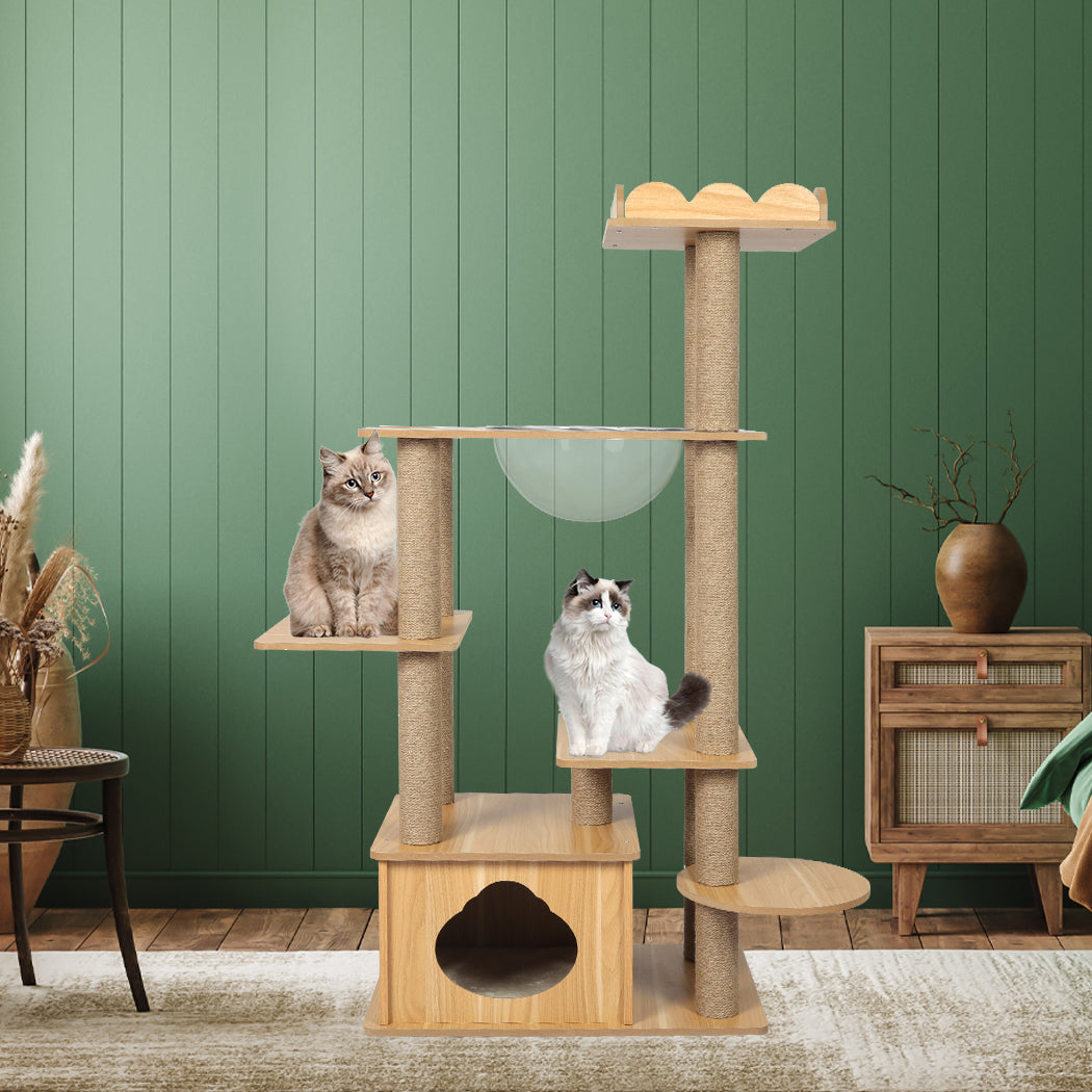 Cat Tree Scratching Post Scratcher Cats Tower Wood Condo Toys House 130cm - Pet Supplies