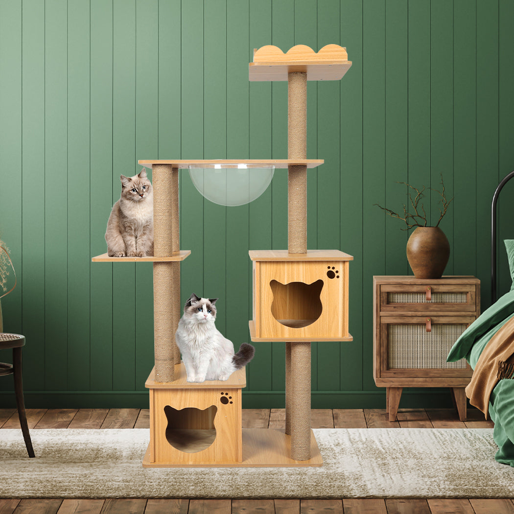 Cat Tree Scratching Post Scratcher Cats Tower Wood Condo Toys House 138cm - Pet Supplies