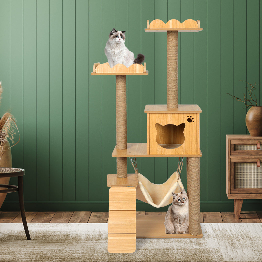 Cat Tree Scratching Post Scratcher Cats Tower Wood Condo Toys House 132cm - Pet Supplies