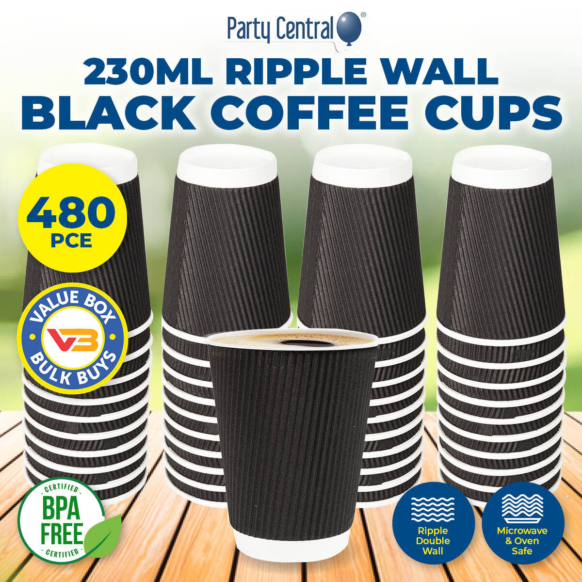 Party Central 480PCE Disposable Coffee Cups Microwave Safe 230ml - Occasions > Disposable Tableware