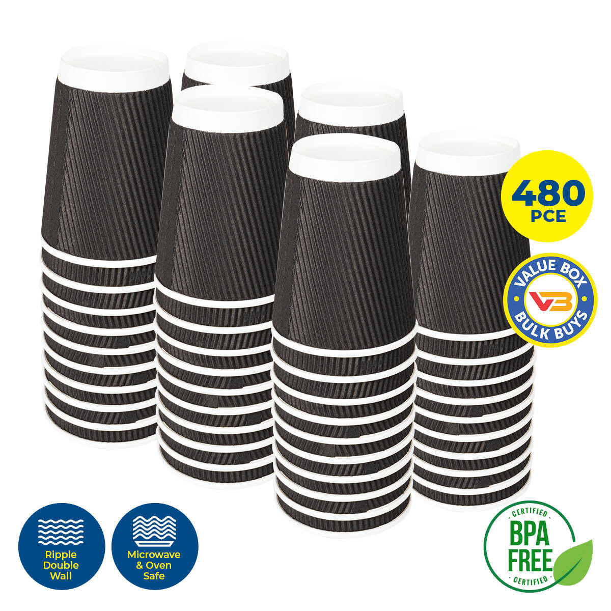 Party Central 480PCE Disposable Coffee Cups Microwave Safe 230ml - Occasions > Disposable Tableware