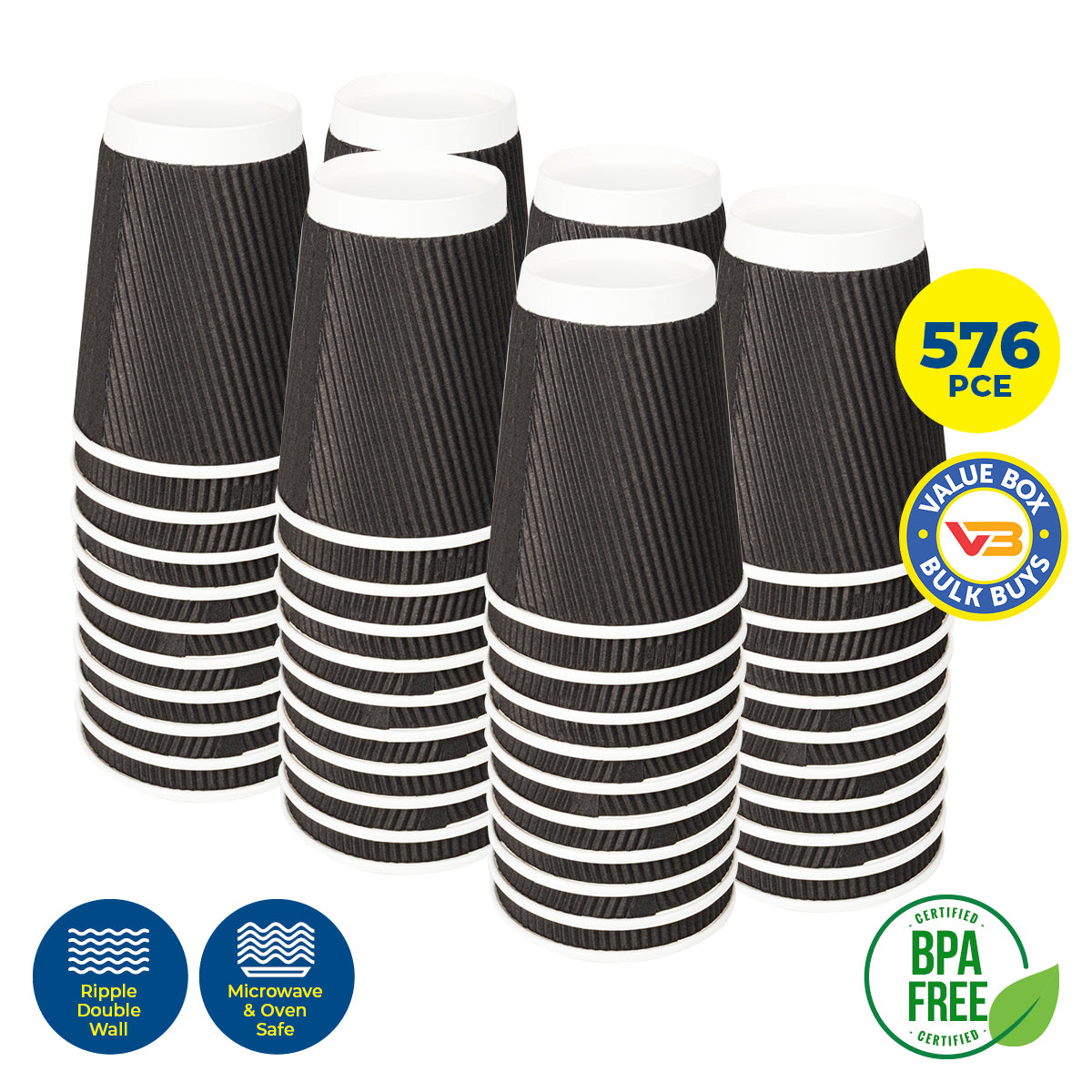 Party Central 576PCE Disposable Coffee Cups Double Wall Microwave Safe 230ml - Occasions > Disposable Tableware